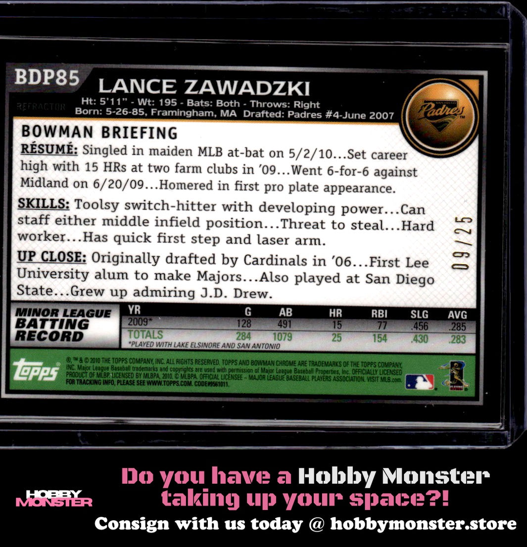 2010 Bowman Draft Lance Zawadzki Chrome Orange Refractors #/25 San Diego Padres