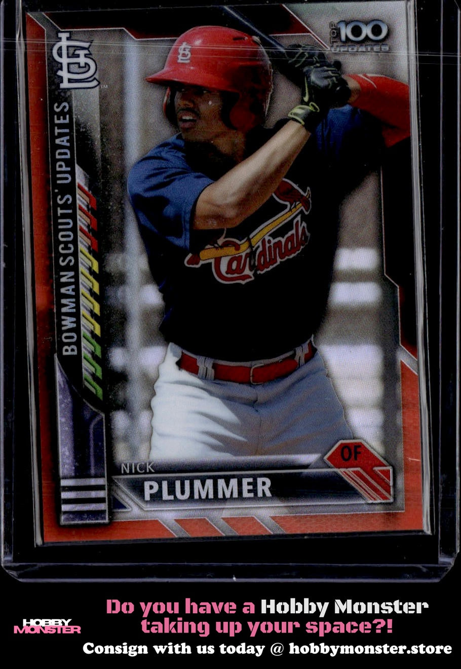 2016 Bowman Chrome Nick Plummer Scouts' Top 100 Updates Orange #/25 Cardinals