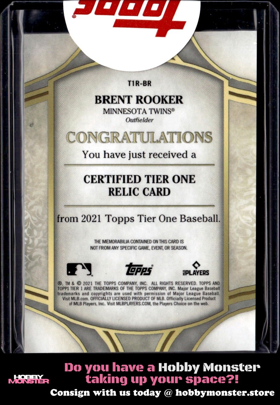 2021 Topps Tier One - Tier One Relics Brent Rooker #/299 Minnesota Twins