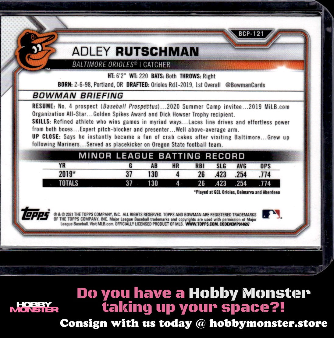 2021 Bowman Adley Rutschman Chrome Prospects Mojo Refractor Baltimore Orioles