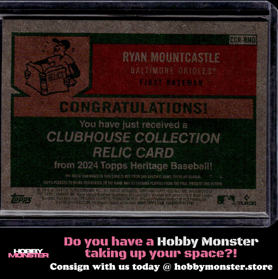 2024 Topps Heritage Ryan Mountcastle Clubhouse Collection Relic Orioles
