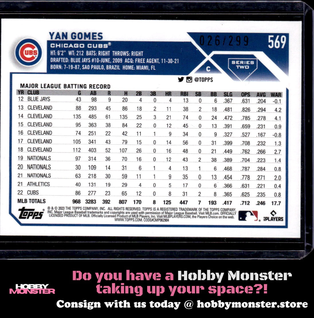 2023 Topps Yan Gomes Orange Foil #/299 Chicago Cubs