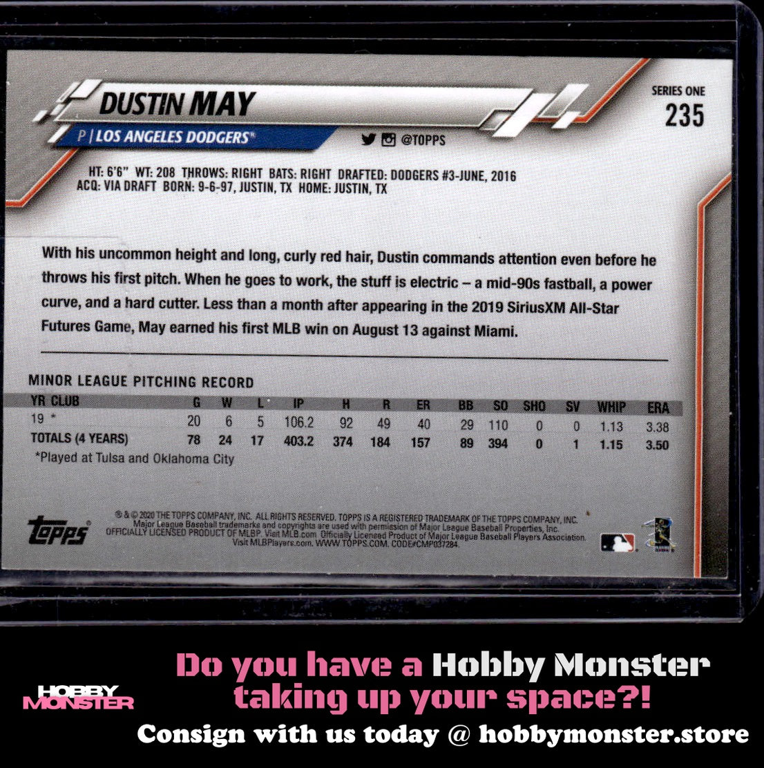 2020 Topps Dustin May SP Rookie Los Angeles Dodgers B