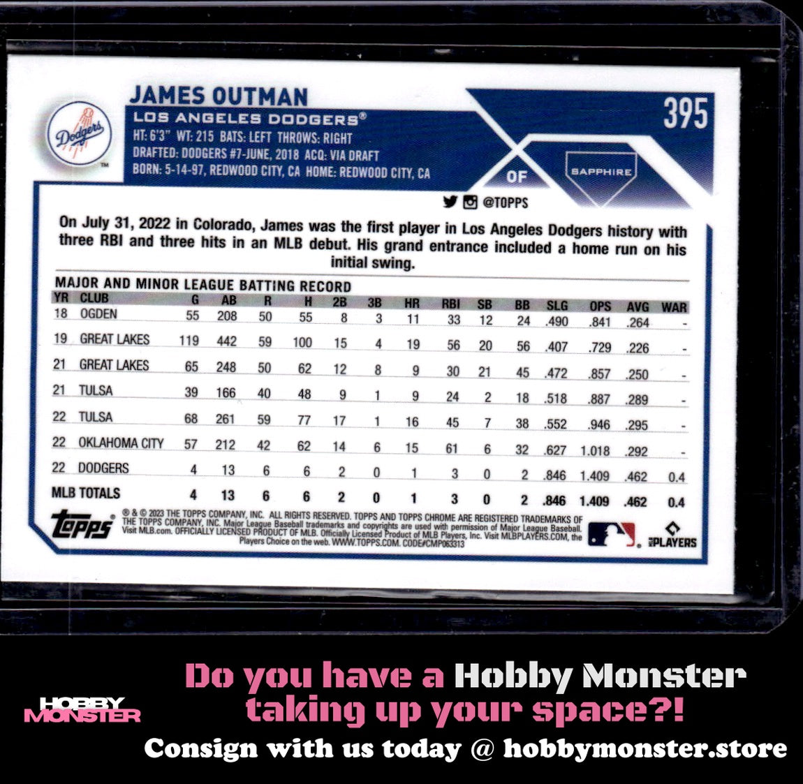 2023 Topps Chrome Sapphire Edition James Outman Rookie Los Angeles Dodgers
