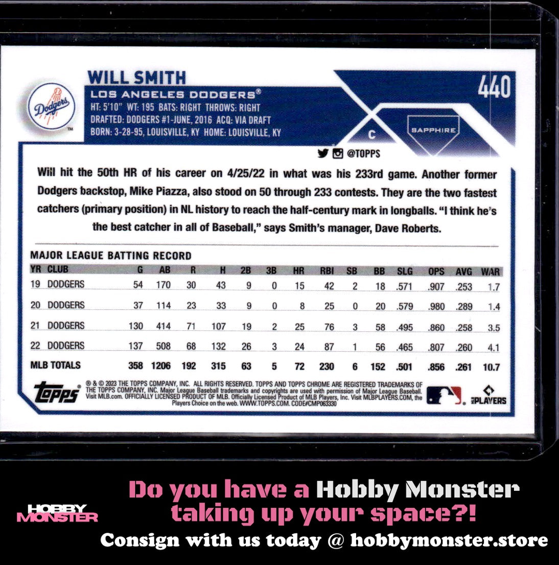 2023 Topps Chrome Sapphire Edition Will Smith Los Angeles Dodgers