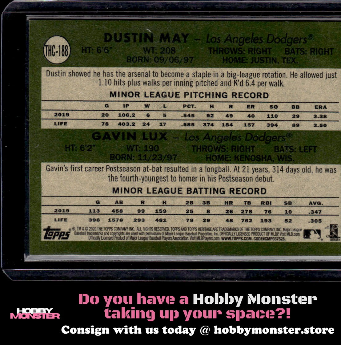 2020 Topps Heritage Dustin May / Gavin Lux Chrome Purple Refractor Dodgers