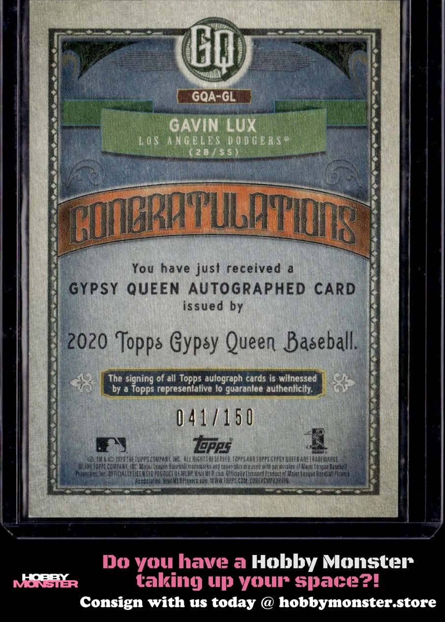 2020 Topps Gypsy Queen Gavin Lux Autographs Indigo Auto #/150 Dodgers