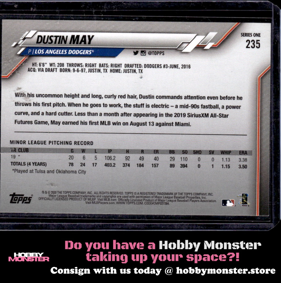 2020 Topps Dustin May SP Rookie Los Angeles Dodgers