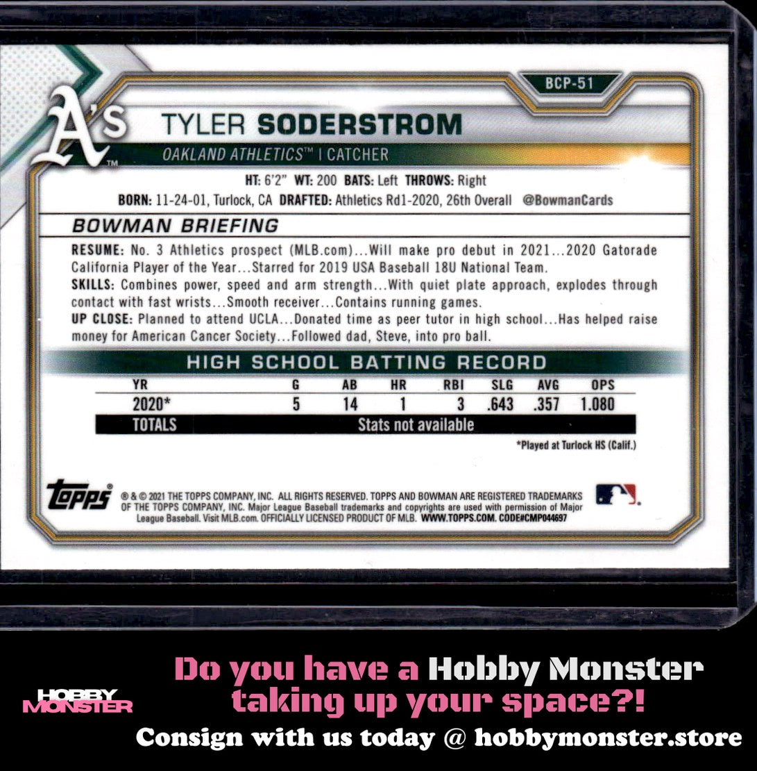 2021 Bowman Tyler Soderstrom Chrome Prospects Mojo Refractor Oakland Athletics