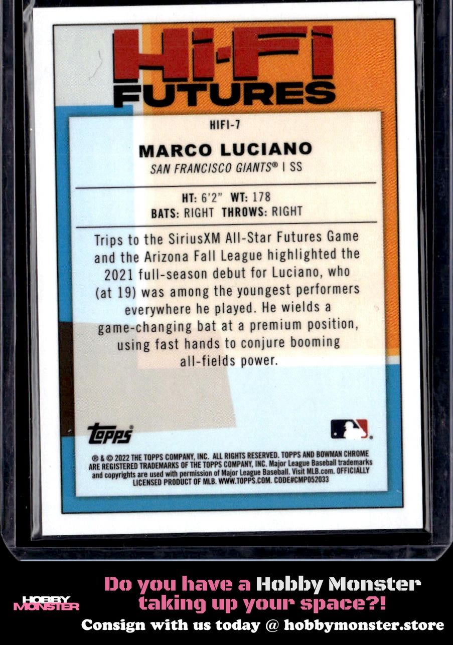 2022 Bowman Marco Luciano Hi-Fi Futures Mojo Purple Refractor #/250 Giants