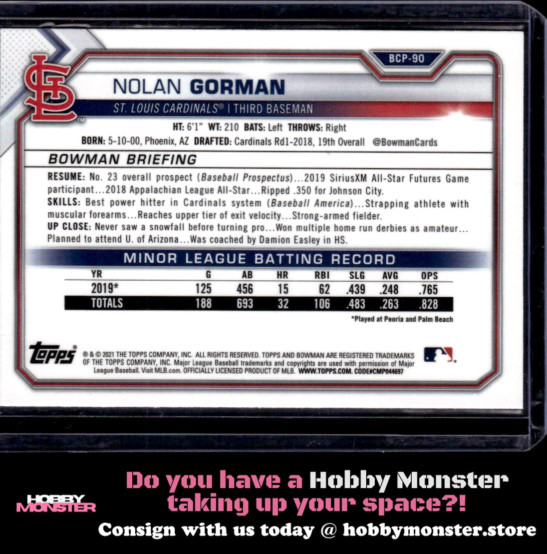 2021 Bowman Nolan Gorman Chrome Prospects Mojo Refractor St. Louis Cardinals