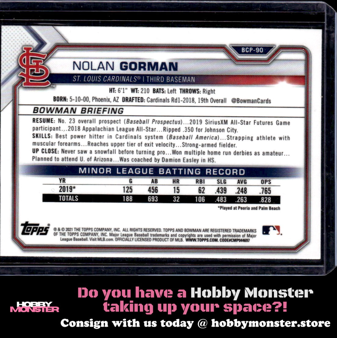 2021 Bowman Nolan Gorman Chrome Prospects Mojo Refractor St. Louis Cardinals B