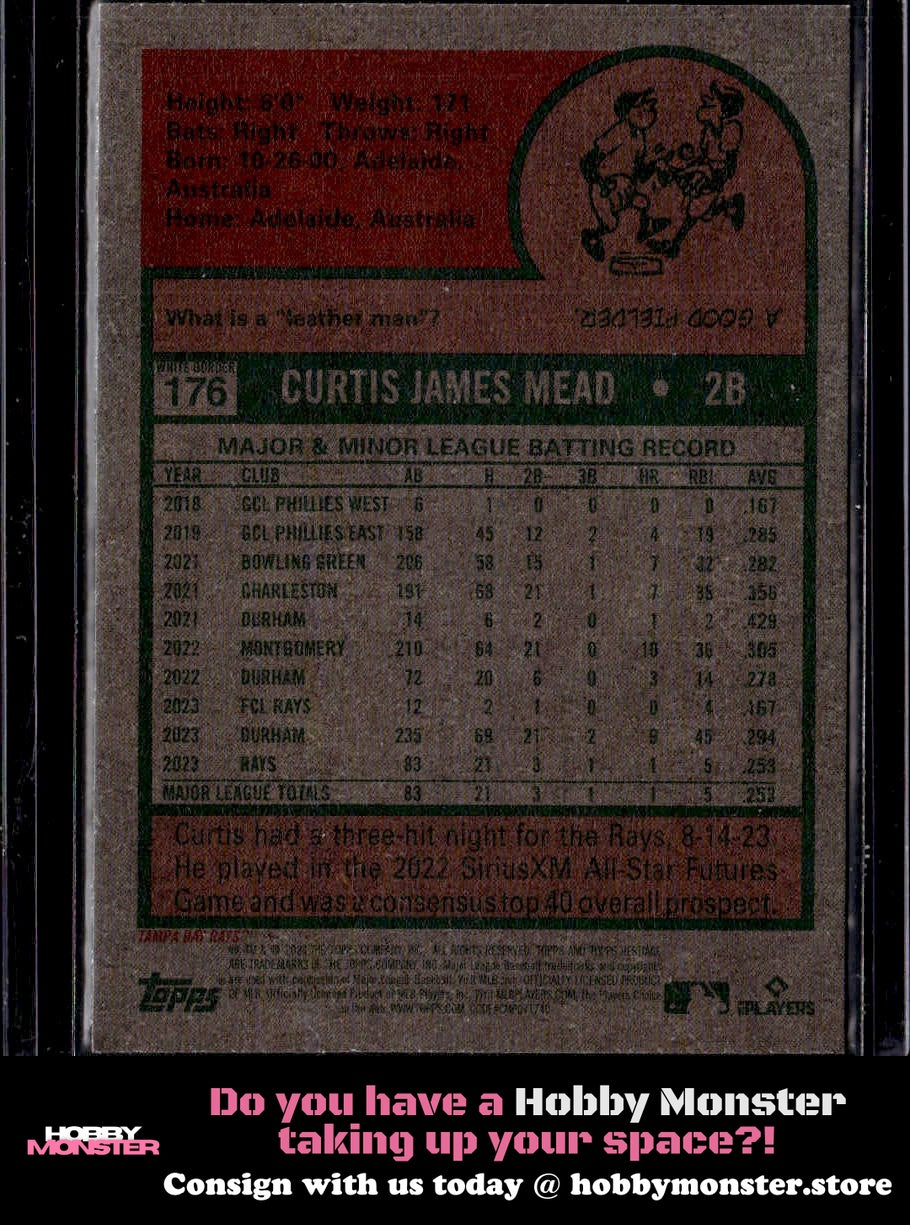 2024 Topps Heritage Curtis Mead Black Border Rookie Tampa Bay Rays