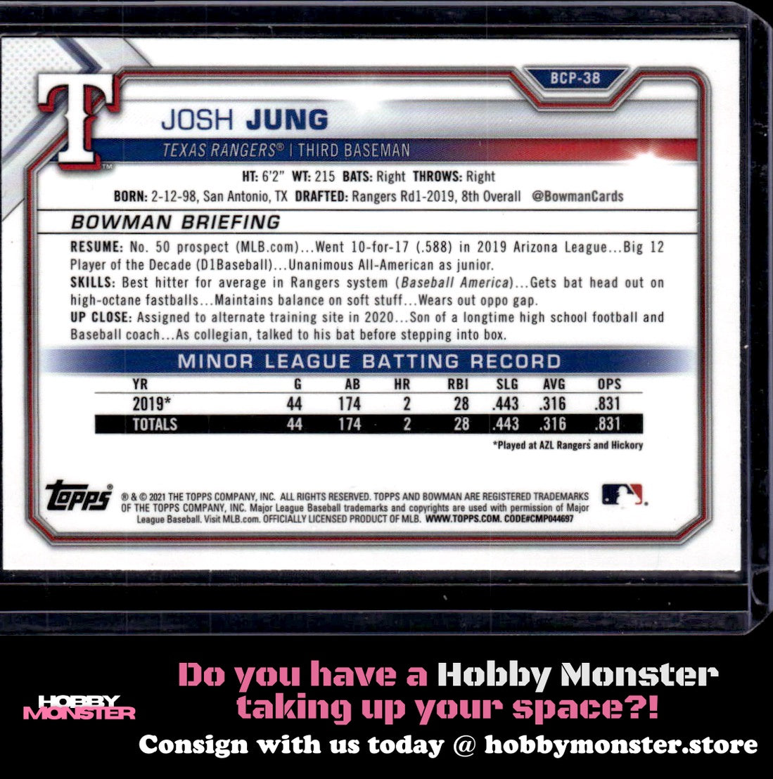 2021 Bowman Josh Jung Chrome Prospects Mojo Refractor Texas Rangers