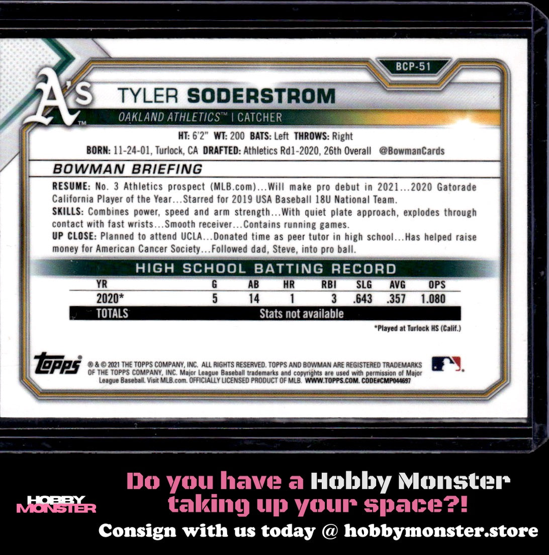 2021 Bowman Tyler Soderstrom Chrome Prospects Mojo Refractor Oakland Athletics C