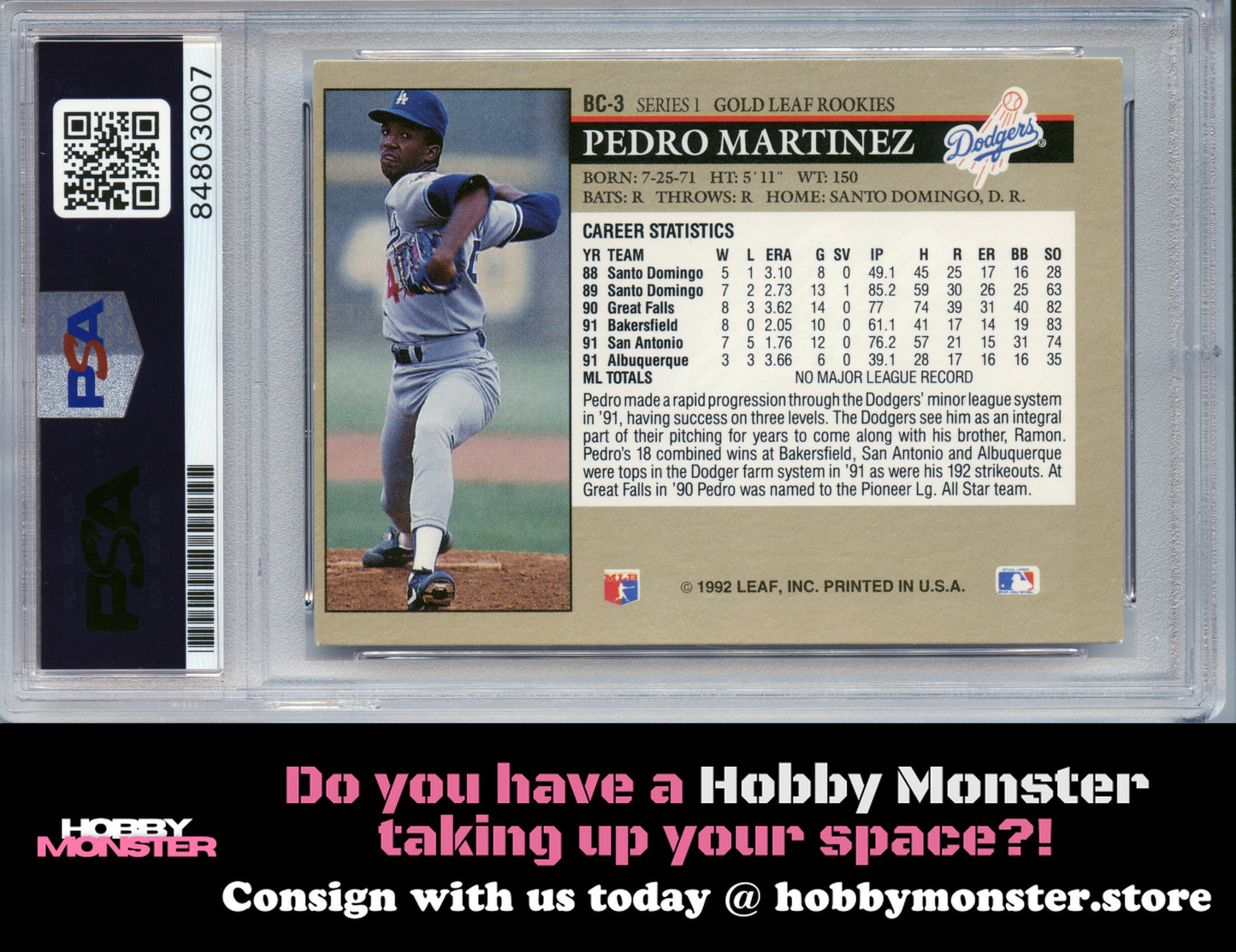 1992 Leaf Pedro Martinez Gold Rookie Auto PSA Authentic Dodgers