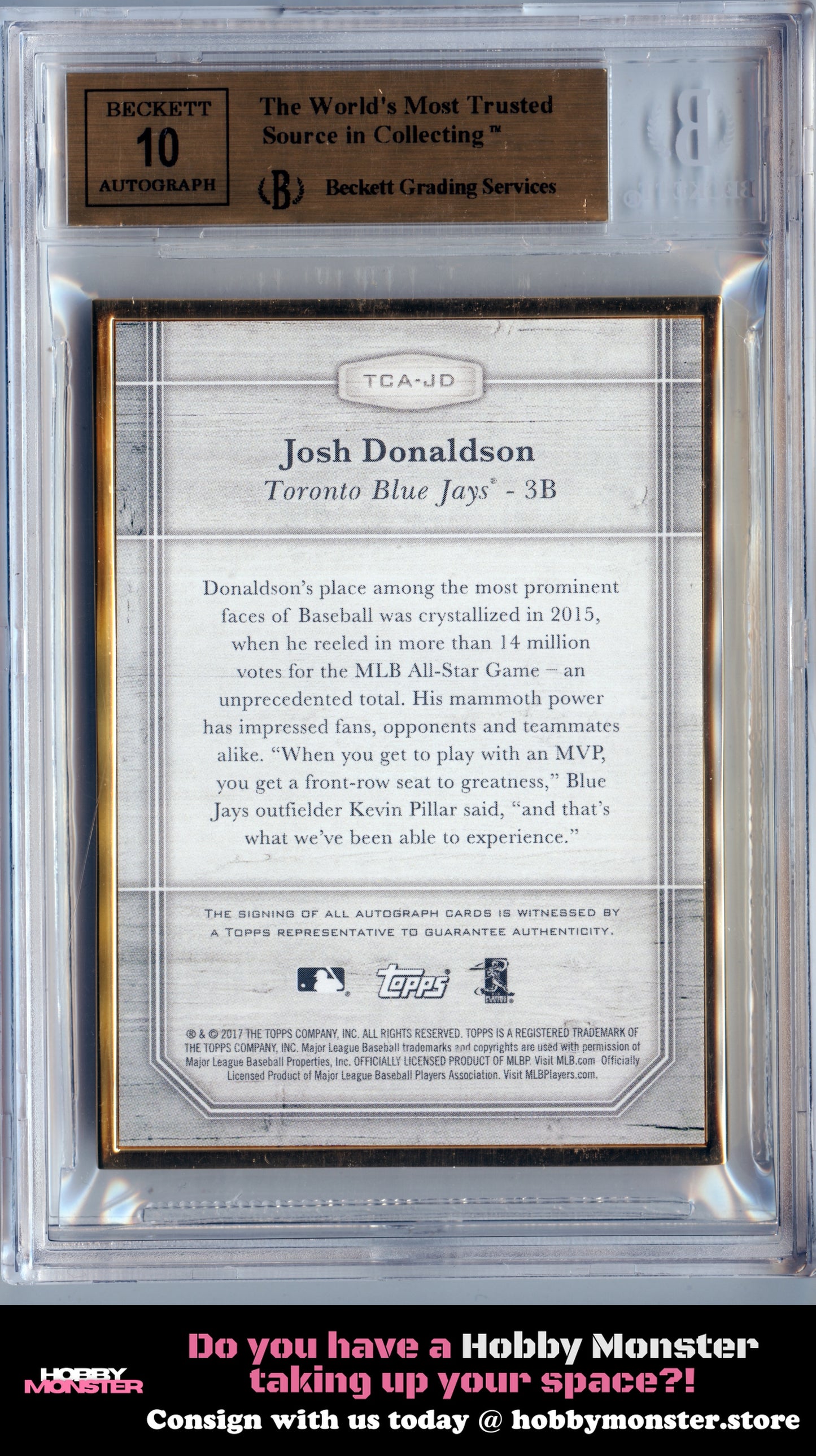 2017 Topps Transcendent Josh Donaldson Framed Auto #/25 Blue Jays BGS 9.5
