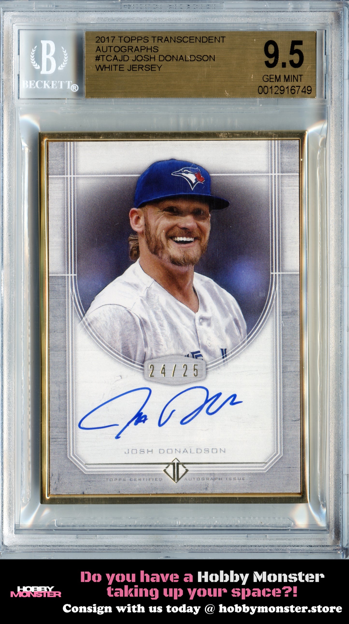 2017 Topps Transcendent Josh Donaldson Framed Auto #/25 Blue Jays BGS 9.5
