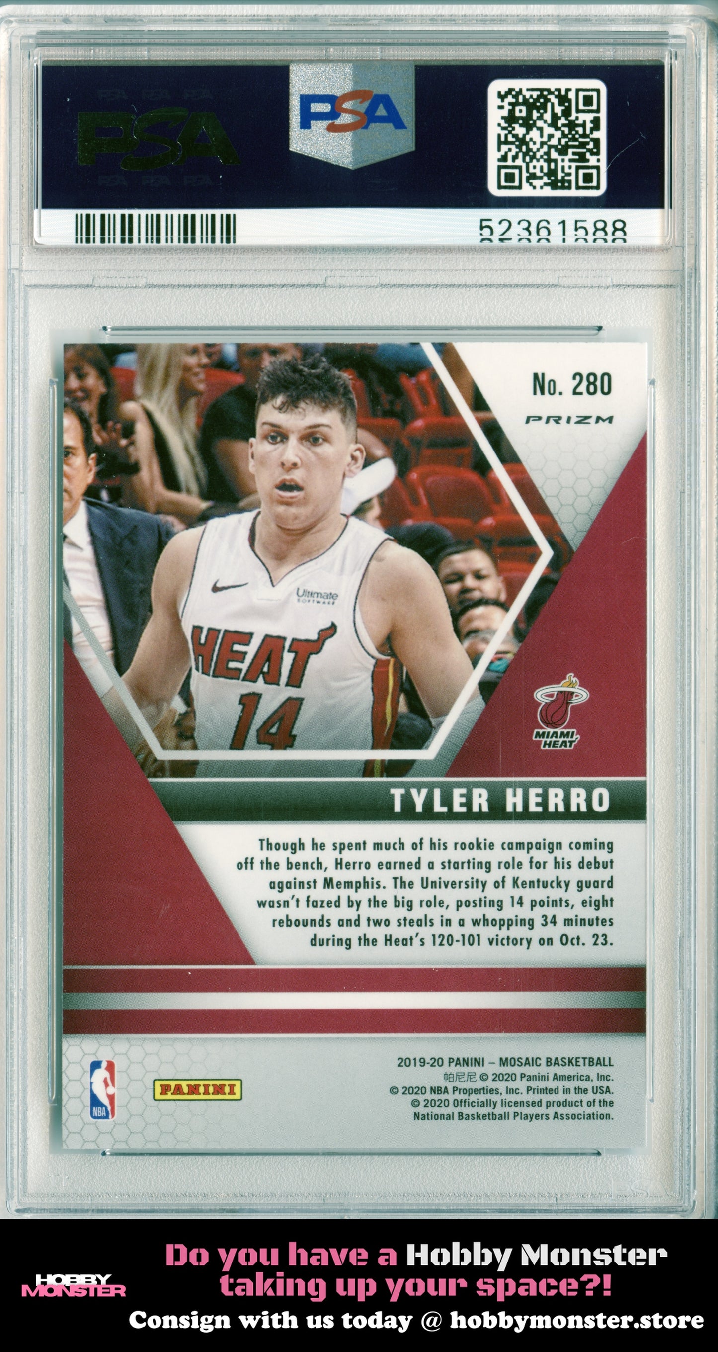 2019-20 Panini Mosaic Tyler Herro Green Prizm Rookie Miami Heat PSA 10