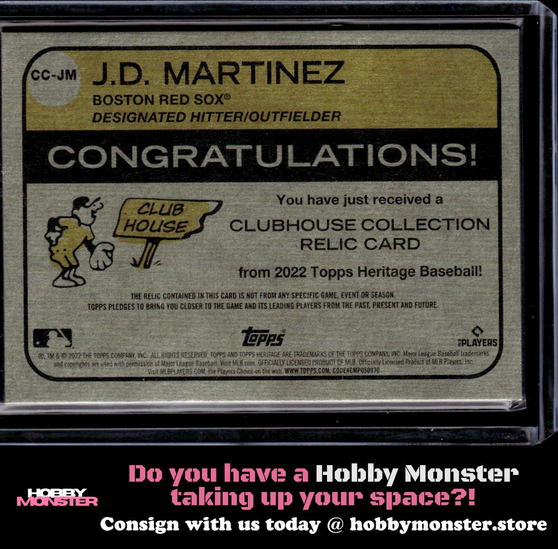 2022 Topps Heritage J.D. Martinez Relic Gold Jersey #/99 Boston Red Sox