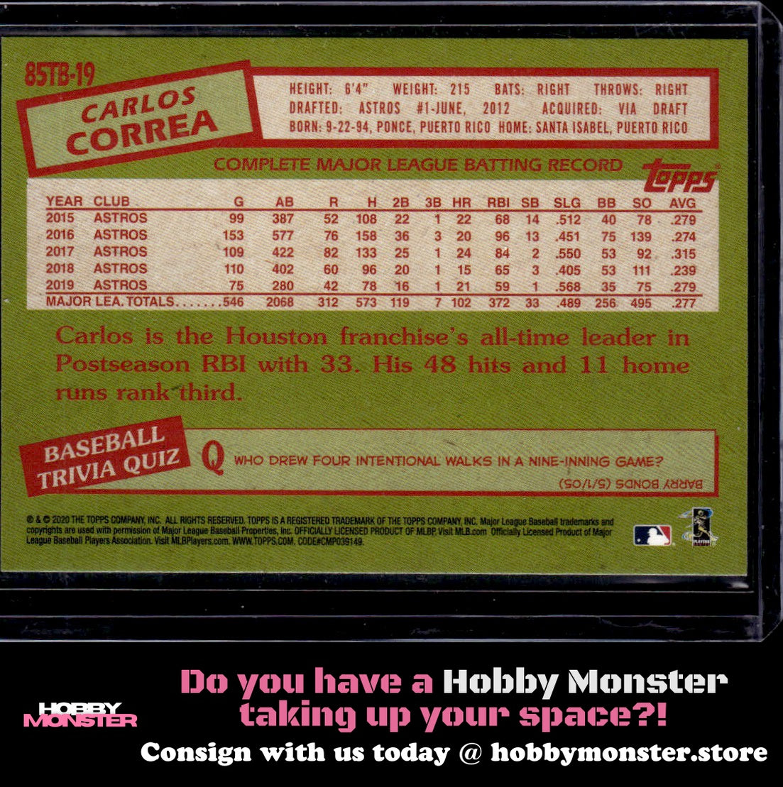 2020 Topps Carlos Correa 1985 Houston Astros