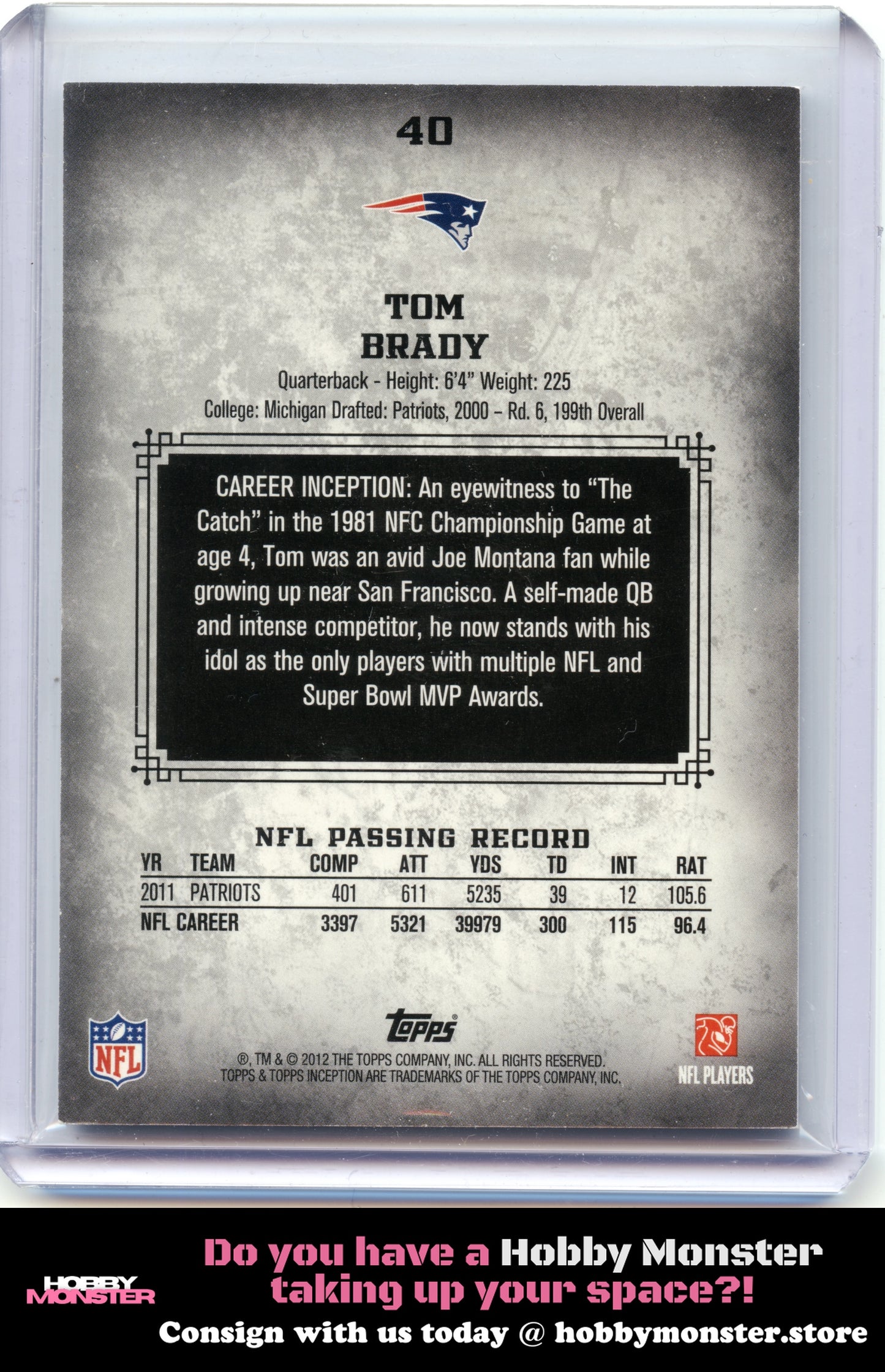 2012 Topps Inception Tom Brady Blue #/252 New England Patriots