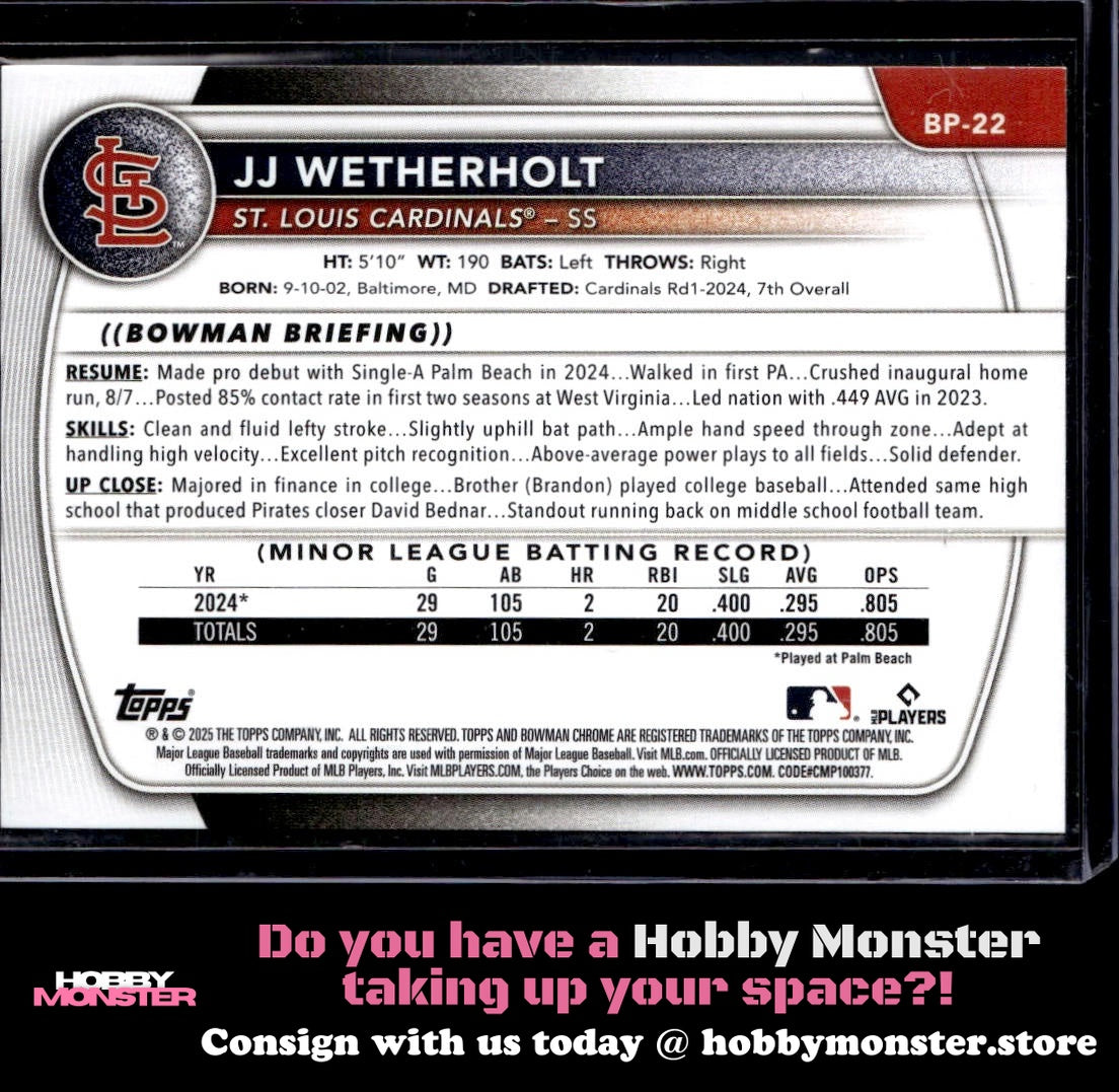 2025 Bowman JJ Wetherholt Prospects St. Louis Cardinals