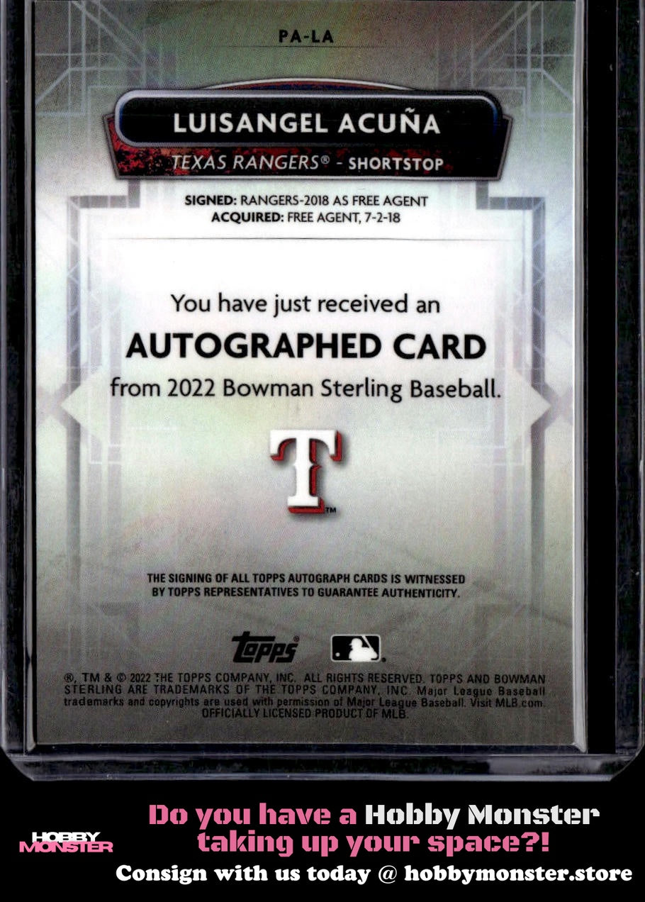 2022 Bowman Sterling Luisangel Acuña Prospect Autographs Auto Texas Rangers