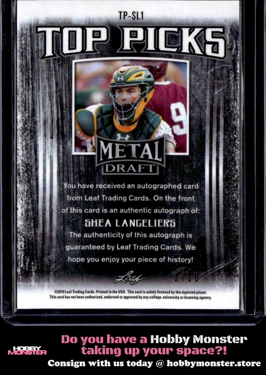 2019 Leaf Metal Draft Shea Langeliers Top Picks Red White and Blue Auto #/10