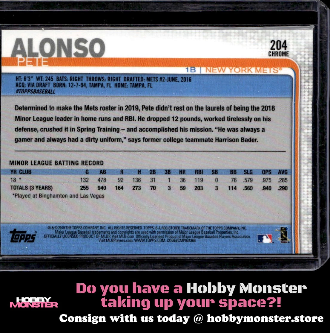 2019 Topps Chrome Pete Alonso Rookie New York Mets