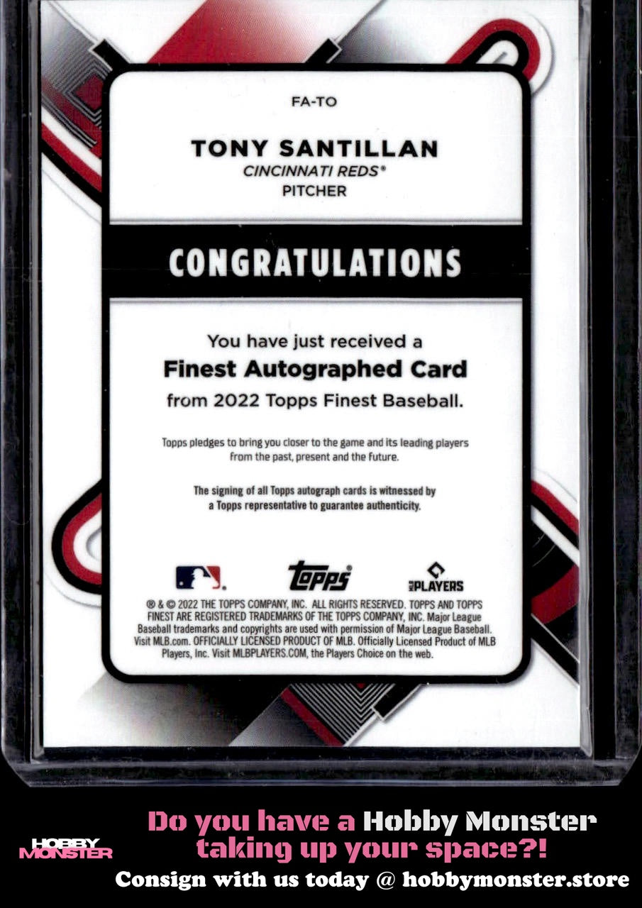 2022 Finest Tony Santillan Blue Refractors Auto #/150 Cincinnati Reds