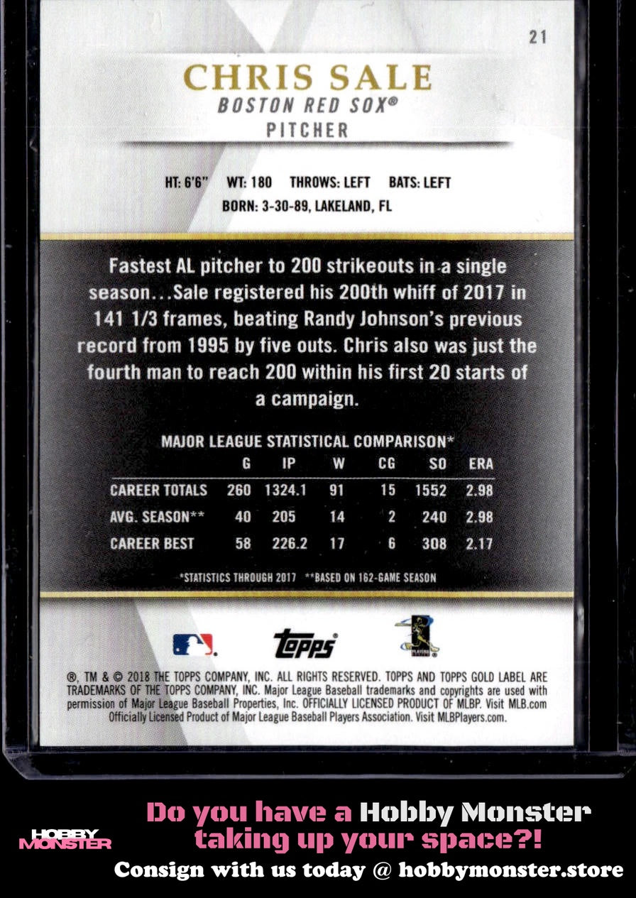 2018 Topps Gold Label Chris Sale Class 1 Red #/75 Boston Red Sox