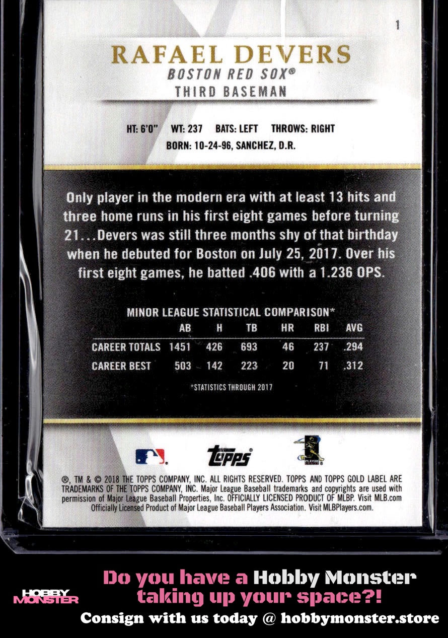 2018 Topps Gold Label Rafael Devers Class 2 Rookie Boston Red Sox