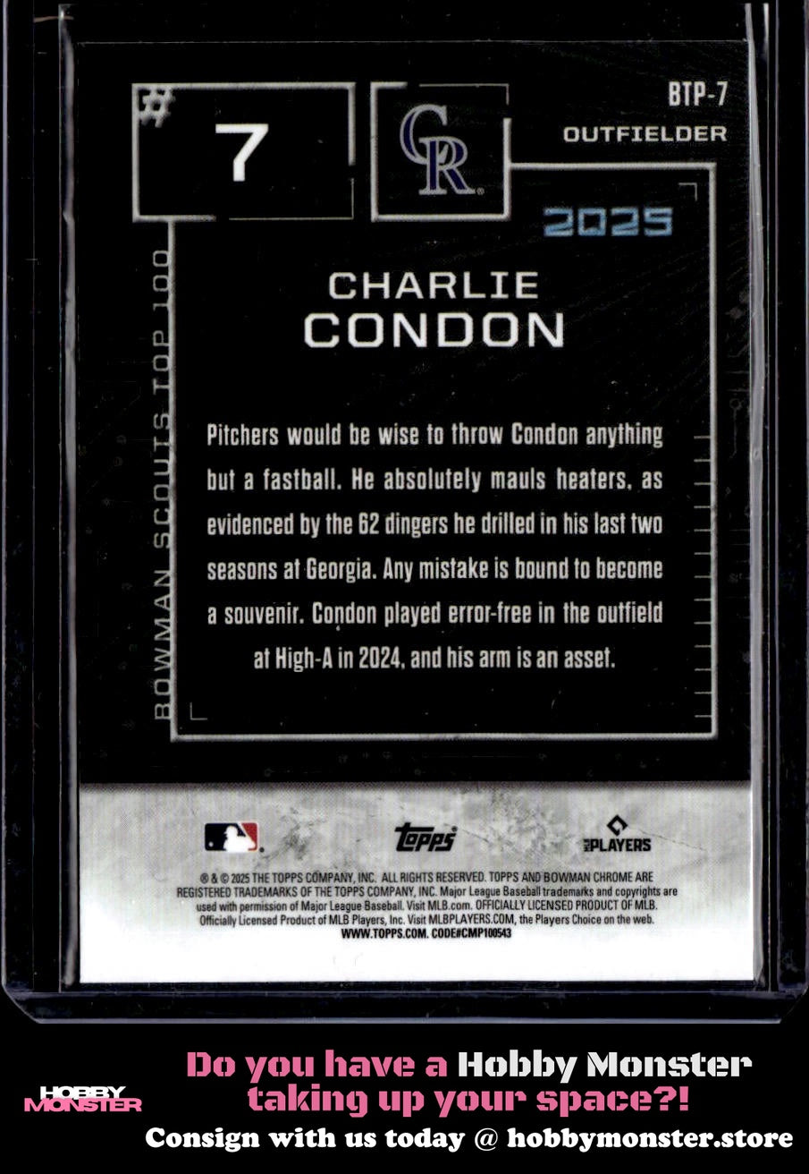 2025 Bowman Charlie Condon Bowman Scouts Top 100 Colorado Rockies