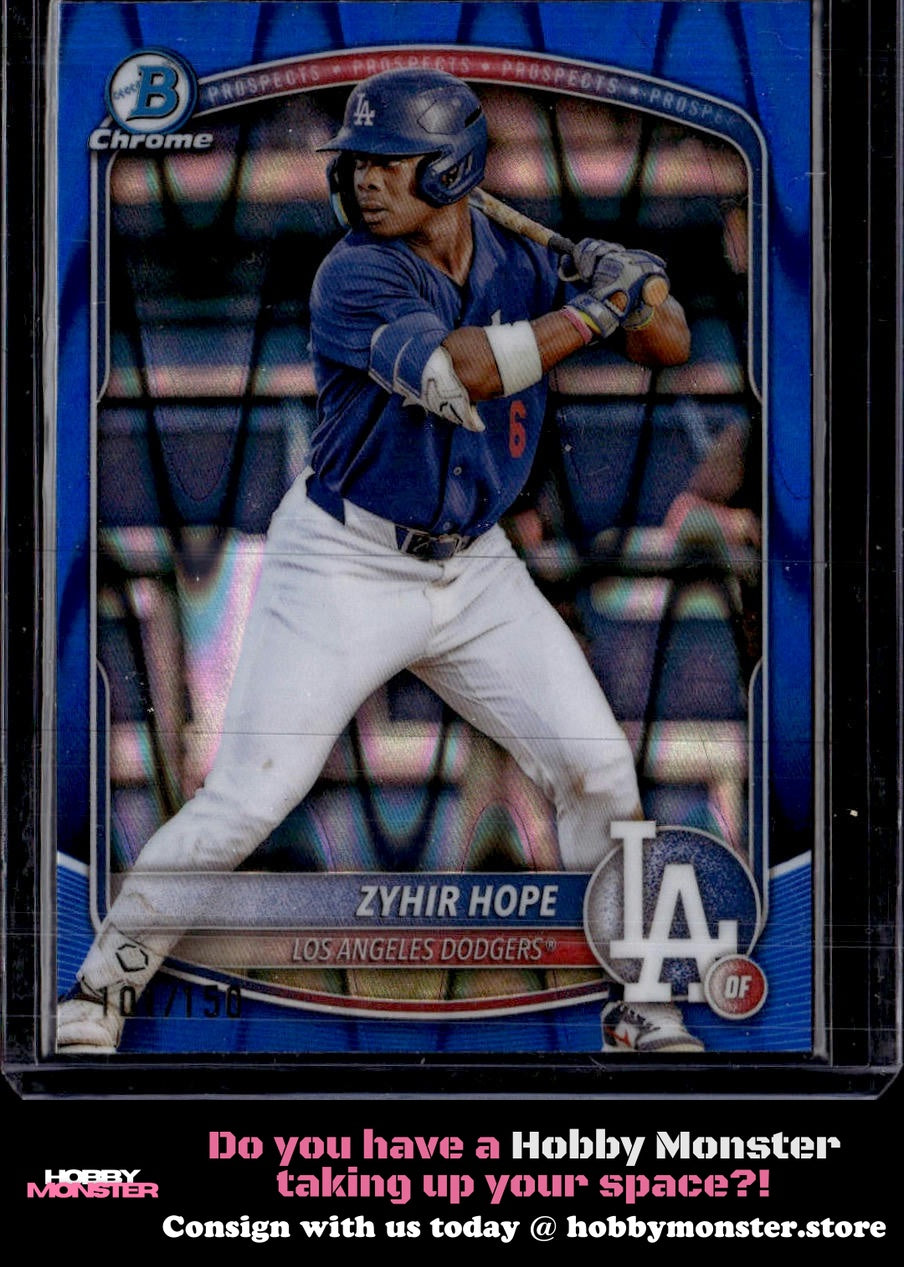 2025 Bowman Zyhir Hope Chrome Prospects Blue Refractor #/150 Los Angeles Dodgers