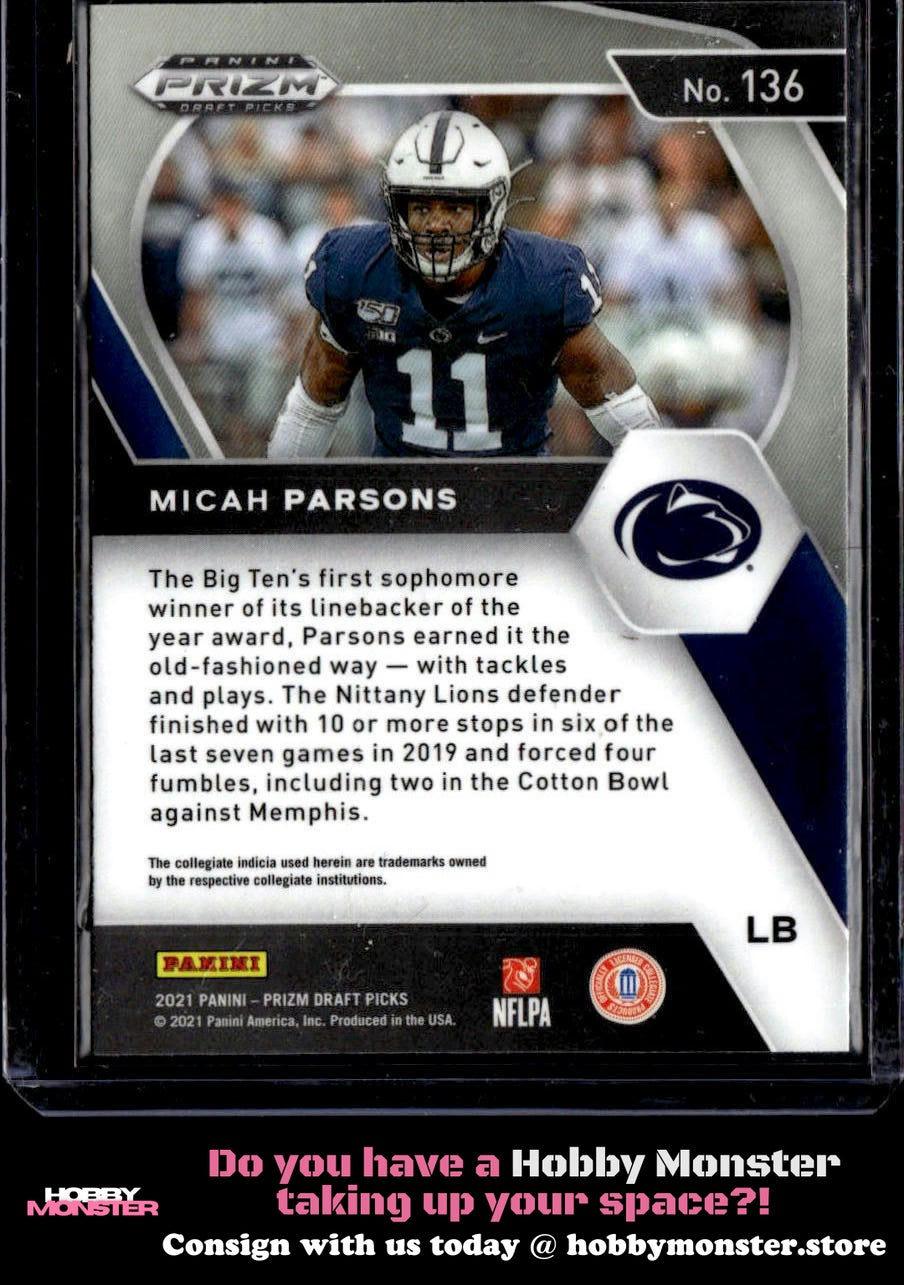 2021 Panini Prizm Draft Picks Collegiate Micah Parsons Penn State Nittany Lions