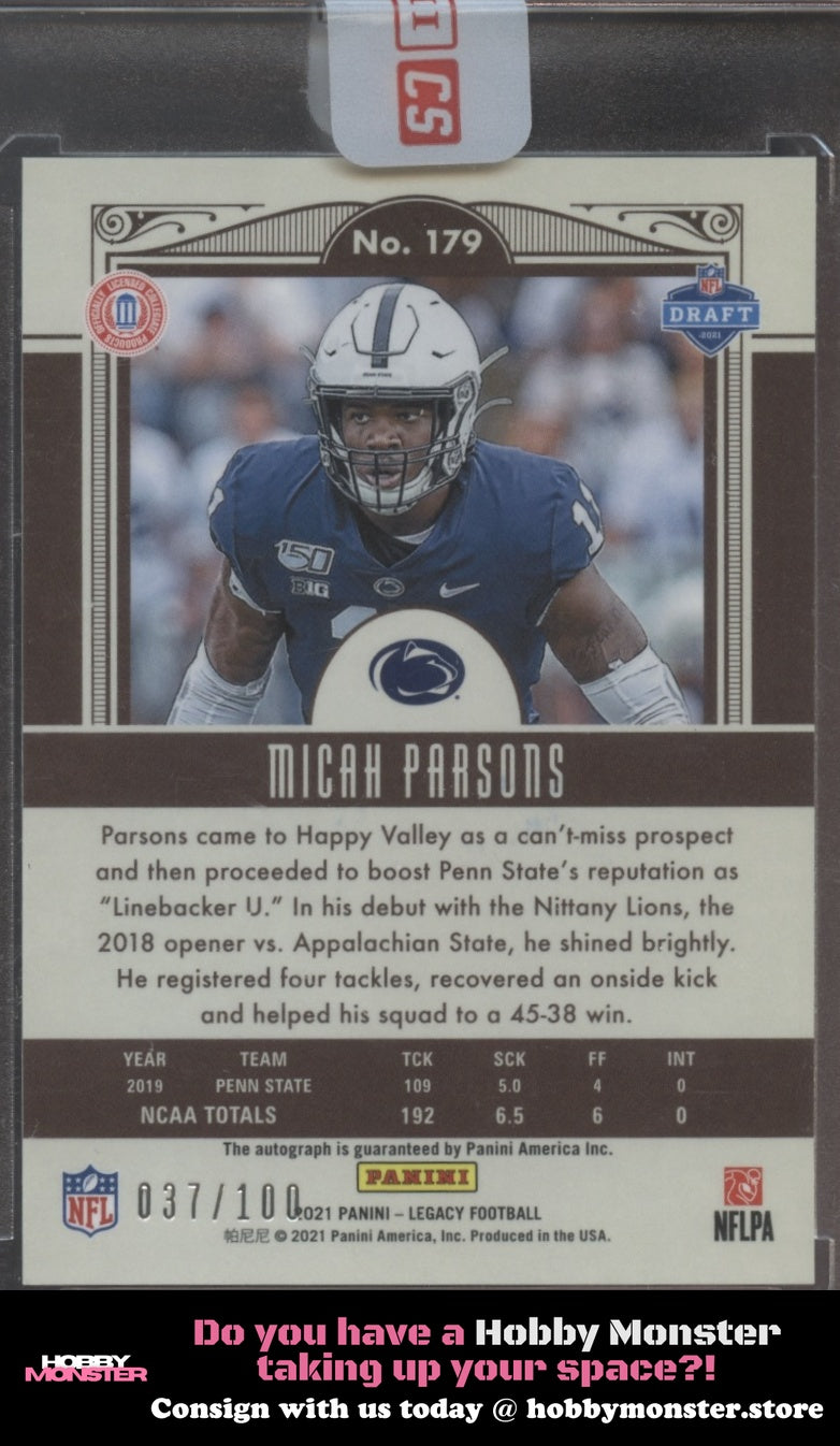 2021 Panini Legacy Micah Parsons RC Premium Penmanship Bronze Rookie Auto #/100