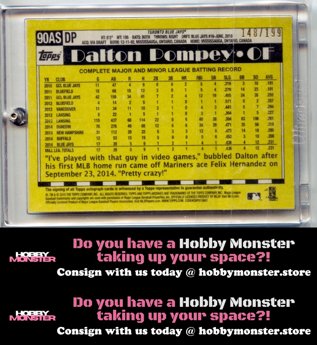 2015 Topps Archives Dalton Pompey 1990 Rookie Auto #/199 Toronto Blue Jays