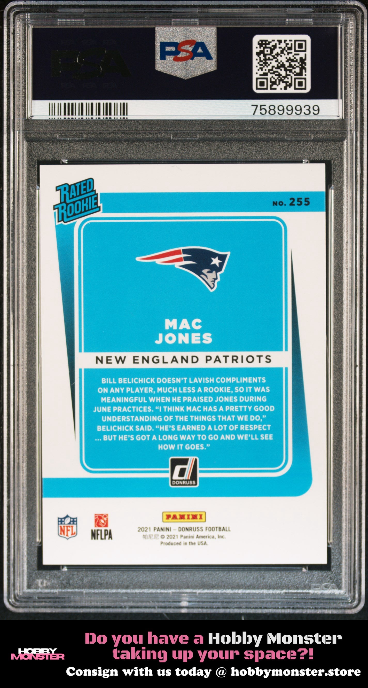2021 Panini Donruss Mac Jones Season Stat Line Rookie #/500 Patriots PSA 9