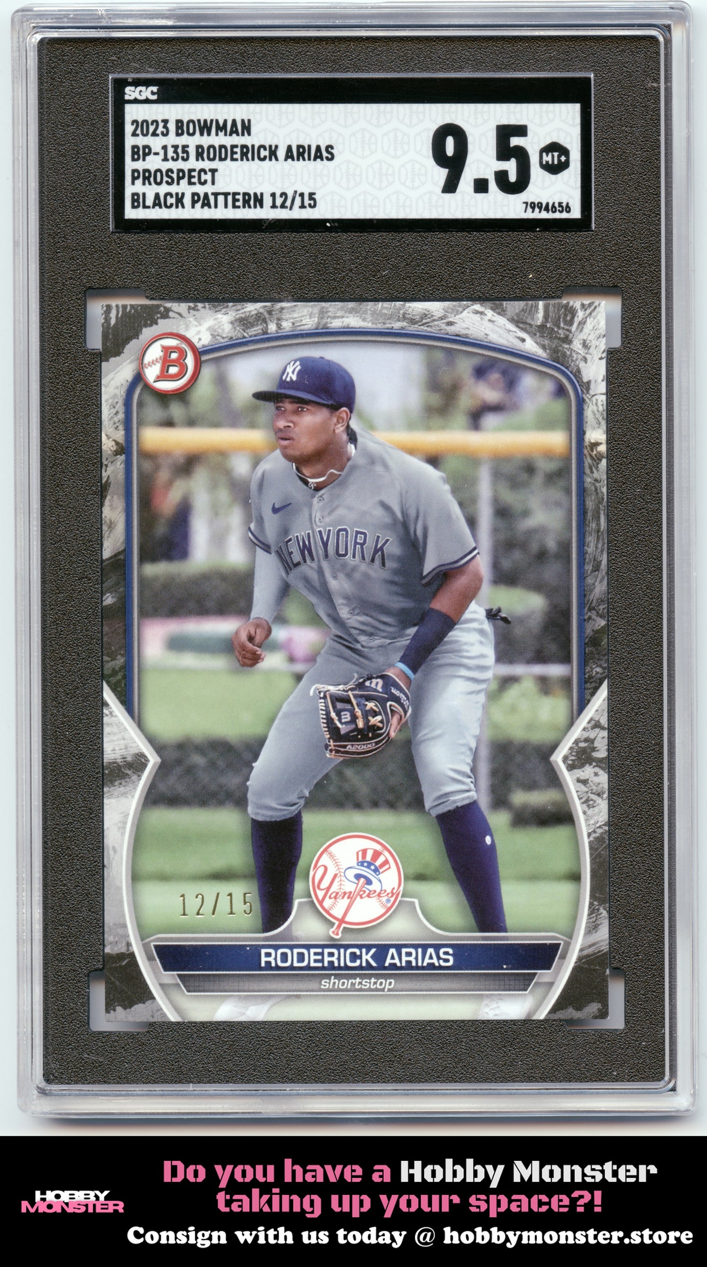 2023 Bowman Roderick Arias Prospects Black Pattern #/15 New York Yankees SGC 9.5