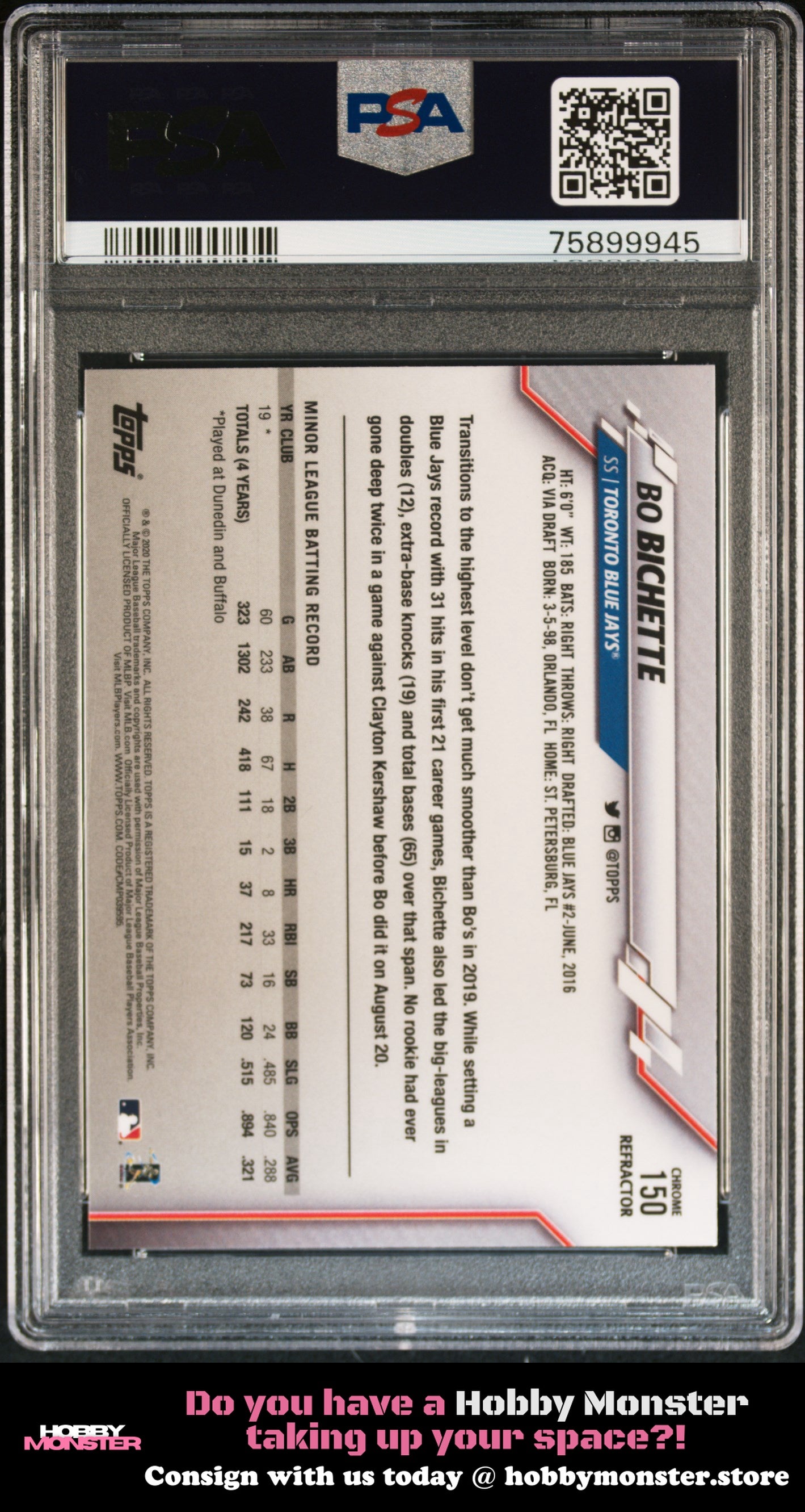 2020 Topps Chrome Bo Bichette Sepia Refractor Toronto Blue Jays PSA 10
