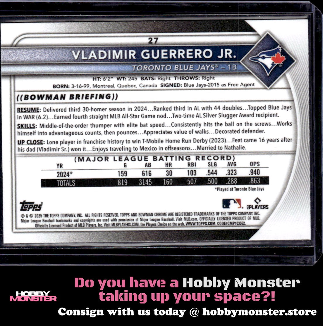2025 Bowman Vladimir Guerrero Jr. Chrome Mojo Blue #/150 Toronto Blue Jays