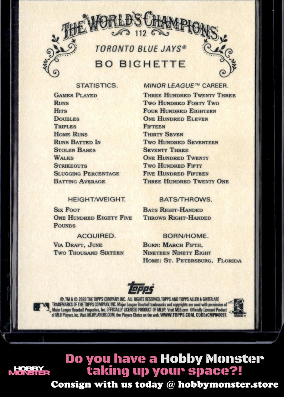 2020 Topps Allen & Ginter Bo Bichette Rookie Toronto Blue Jays
