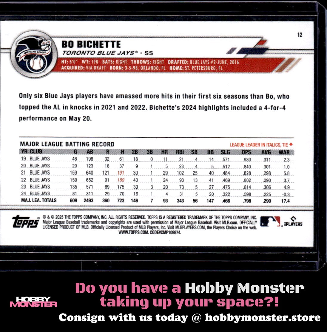 2025 Topps All-Star Game Bo Bichette Rainbow Foil Toronto Blue Jays