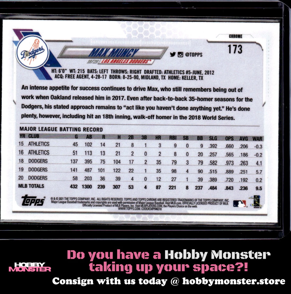 2021 Topps Chrome Max Muncy Negative Refractor Los Angeles Dodgers