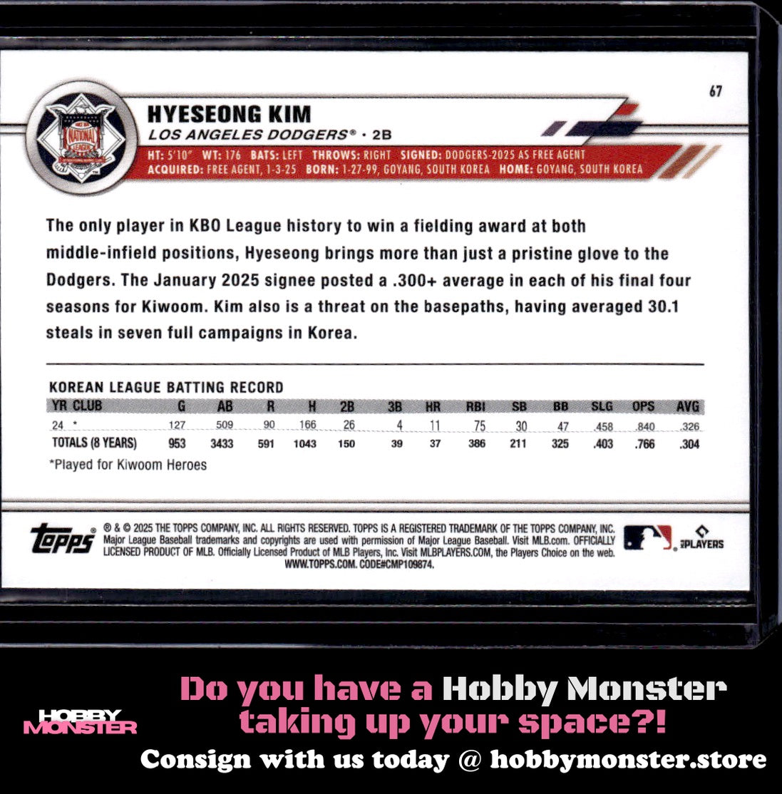2025 Topps All-Star Game Hyeseong Kim Rookie Los Angeles Dodgers