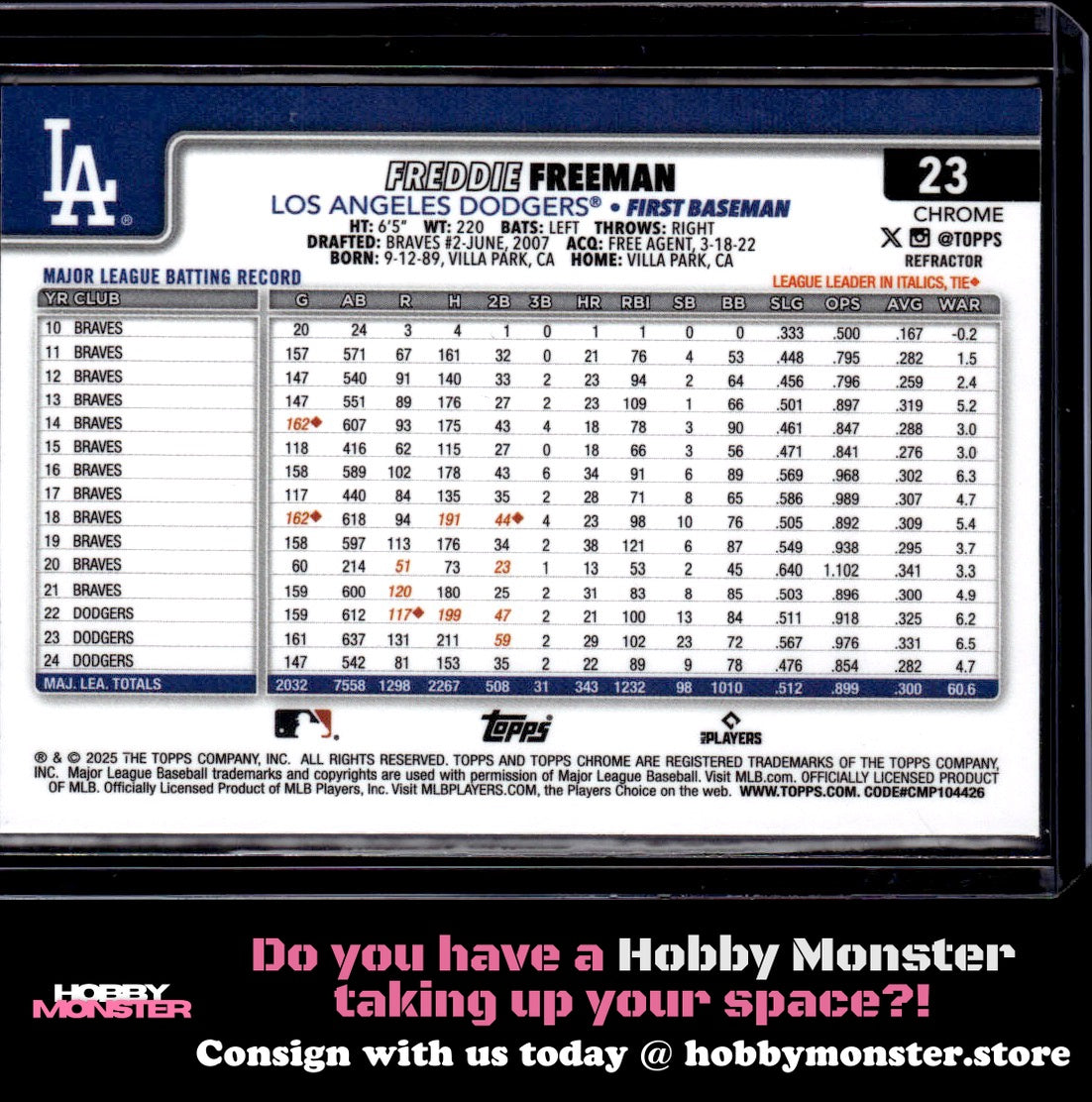 2025 Topps Chrome Freddie Freeman Refractors Los Angeles Dodgers