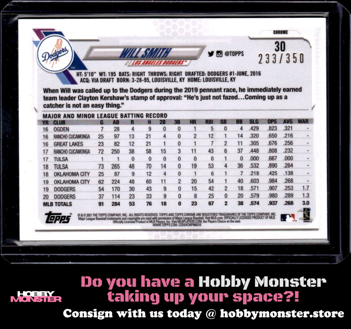 2021 Topps Chrome Will Smith Magenta Speckle Refractor #/350 Los Angeles Dodgers
