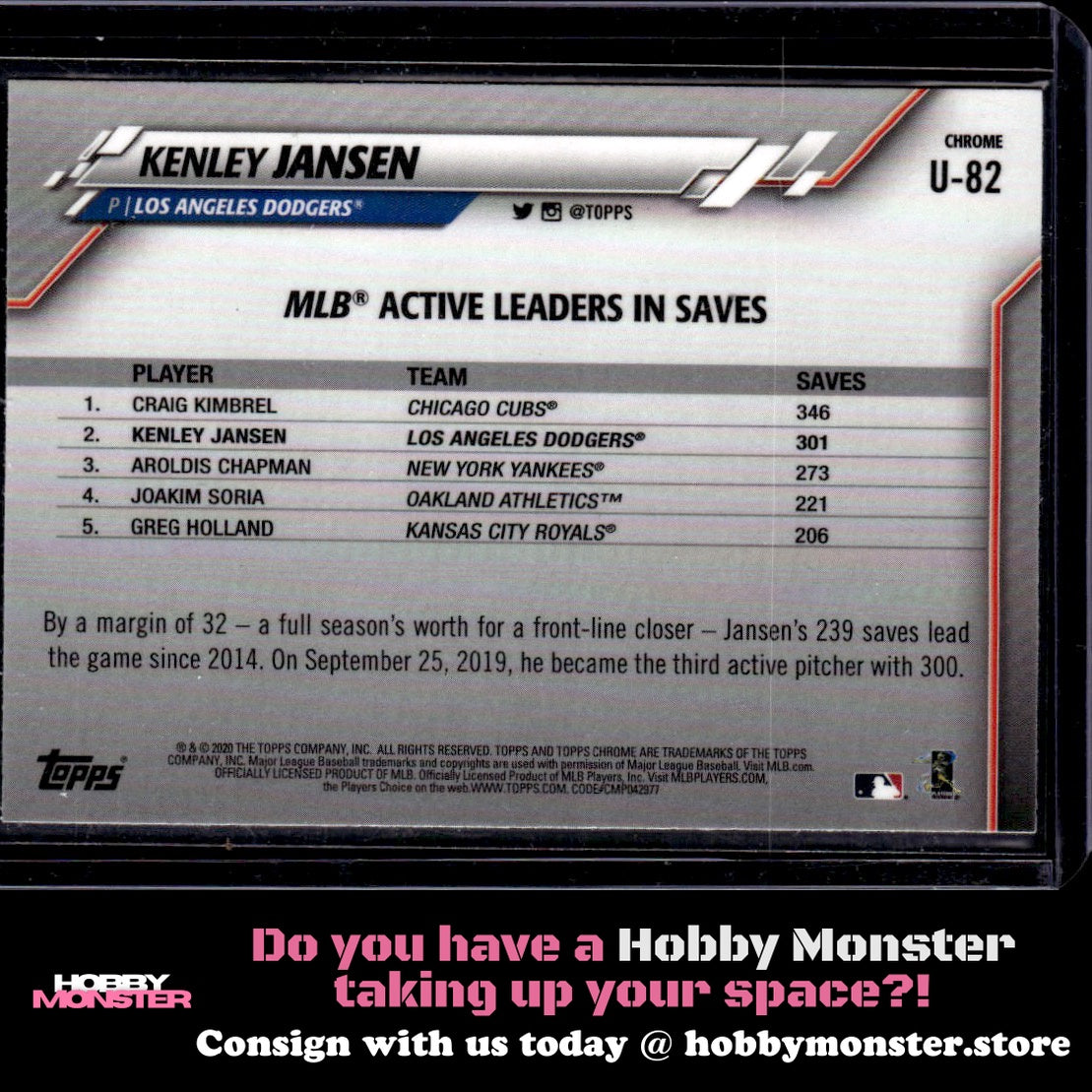 2020 Topps Chrome Update Sapphire Edition Kenley Jansen Los Angeles Dodgers
