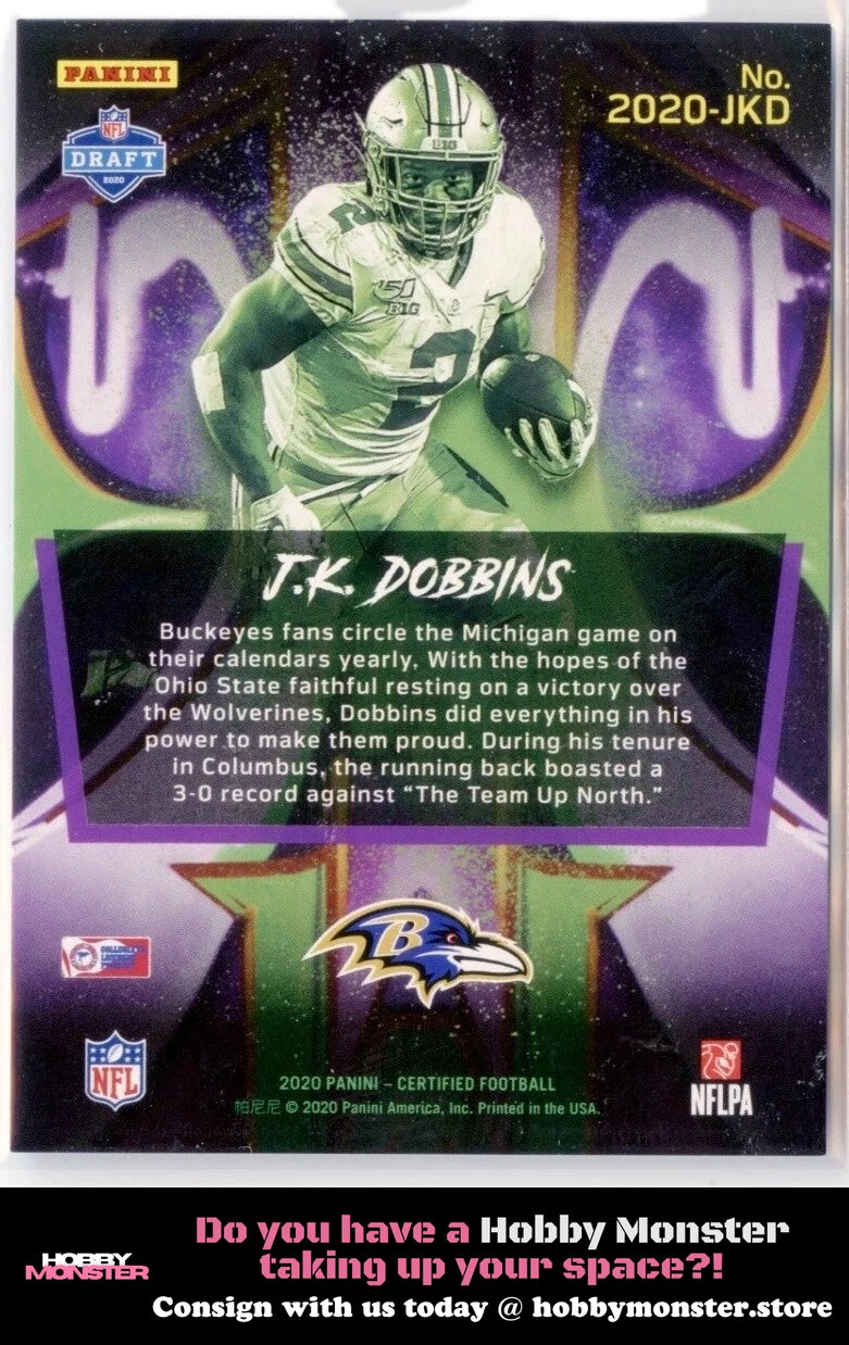 2020 Panini Certified J.K. Dobbins Mirror Black 1/1 Baltimore Ravens 00H